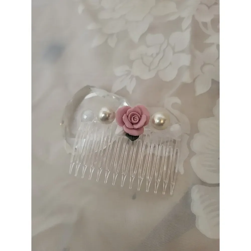 Bride Wedding Hair Comb Pearl Porcelion Rose Headpieces Side Hair Combs